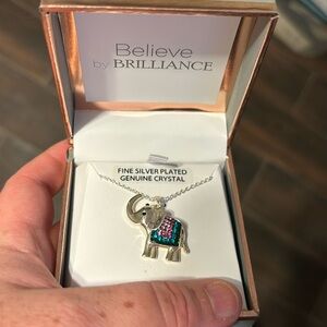 Fine Silver Plated Genuine Crystal Elephant Pendant 18”